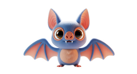 Naklejka premium Cute Cartoon Bat with Blue Fur and Orange Ears and Wings Isolated on Transparent Background