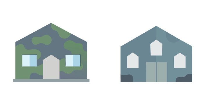 Modern military barracks building with functional home design vector art set