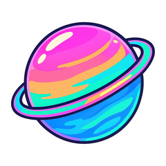 Fototapeta premium PNG Vibrant colorful cartoon planet illustration.