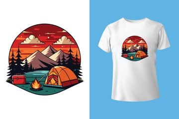Starry night camping t shirt Design. Vector t shirt Design.