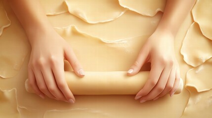 Hands Rolling Dough on a Floured Surface for Baking Pastry
