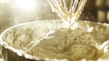 Whisking Cream in Bright Kitchen with Glowing Background Light