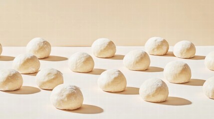 White Dough Balls on Soft Pastel Background for Culinary Use