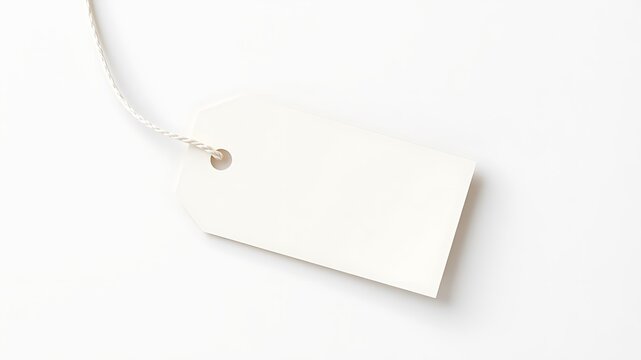 Blank white gift tag with string on white background