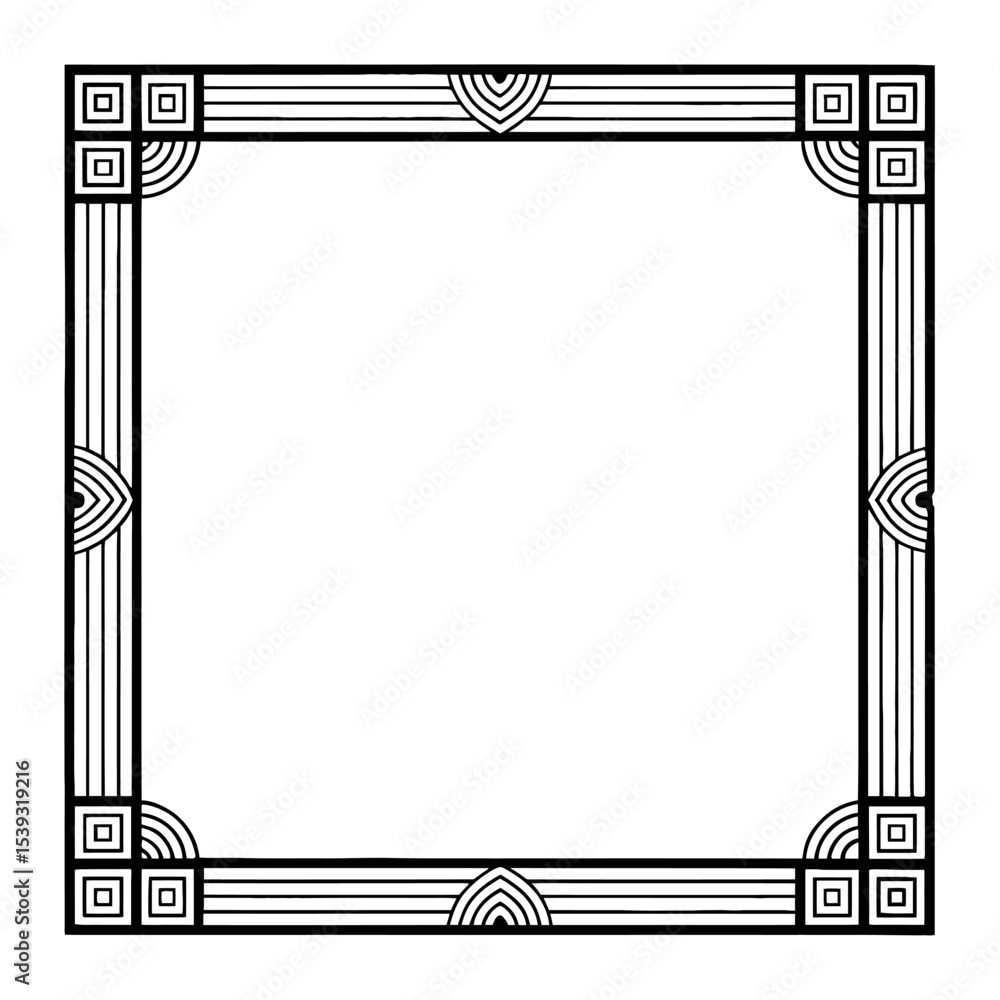 Poster geometric art deco frame: elegant black and white art deco style frame with geometric patterns perfe