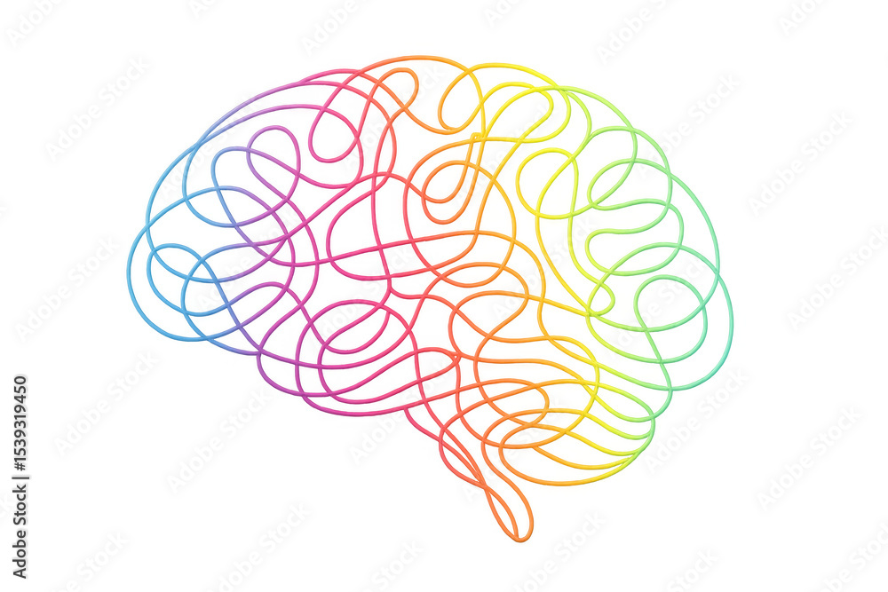 Poster neural network pattern creating human brain silhouette, depicting interconnected pathways of thought