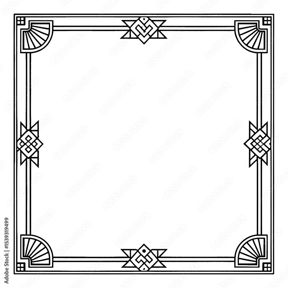 Aufkleber vintage square frame: a geometric square frame, adorned with intricate art deco patterns, presented 