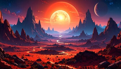 Alien Planet with Red Desert, and Twin Suns.