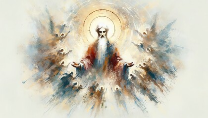 God Surrounded Angels Watercolor Painting