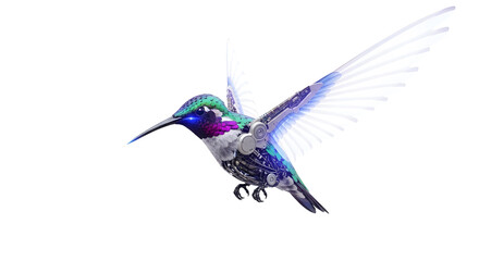 Digital Illustration Of A Hummingbird In Flight With Iridescent Plumage Against A Transparent Background