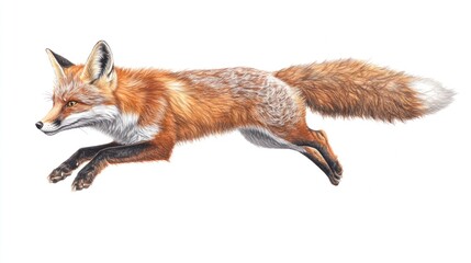 Fototapeta premium Red Fox in Flight against White Background. Possible use Educational materials, wildlife calendars, or wallpaper