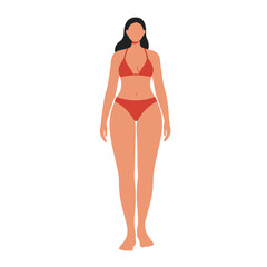 Fototapeta premium Woman standing wearing red bikini, Isolated on transparent background, Summer, beach & body positivity concept, For design, web, apps, blogs, articles, advertising