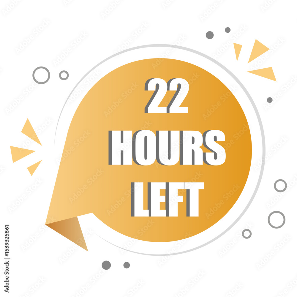 Poster yellow badge shape. twenty two hours. countdown number icon. vector time alert.