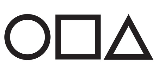 A simple illustration of a circle square and triangle in black outline on a white background design art