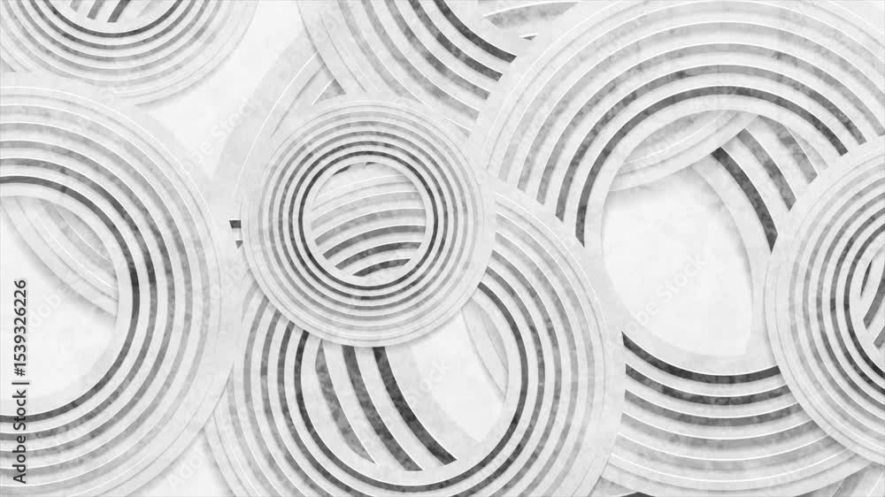Poster abstract minimal grunge background with black and white striped circles. seamless looping geometric 