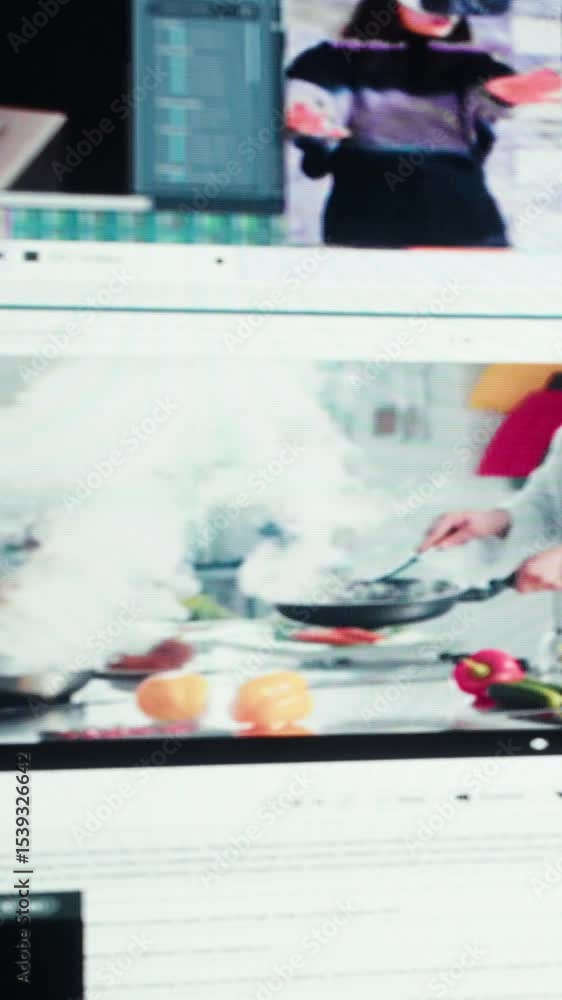 Poster vertical video close up of interactive feed presenting trending internet videos on digital platforms