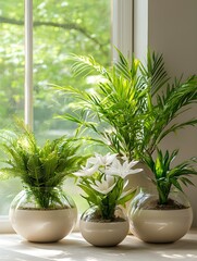 Fototapeta premium Colorful Potted Plants in Modern Home Setting