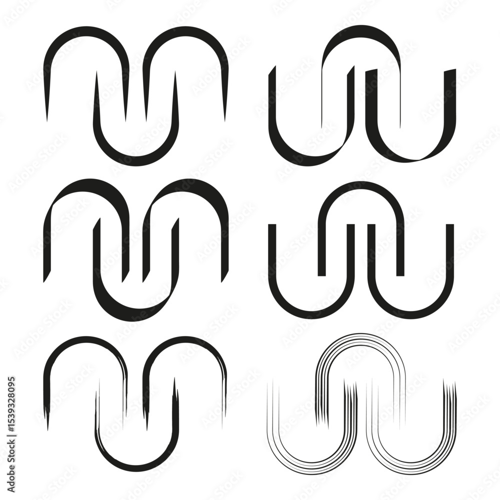Poster geometric arc shapes. abstract u curves. rounded line symbols. vector modern elements.