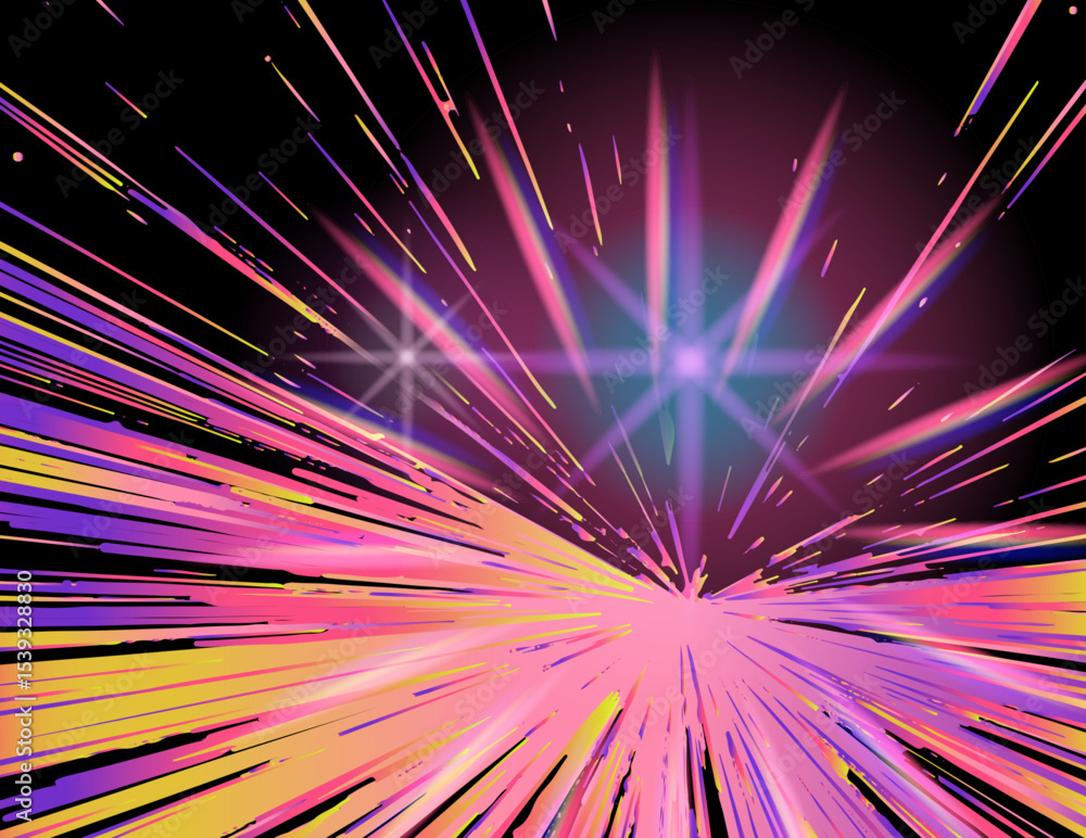Aufkleber retrofuturistic abstract illustration in vaporwave style: vibrant streaks of pink radiate from a glo