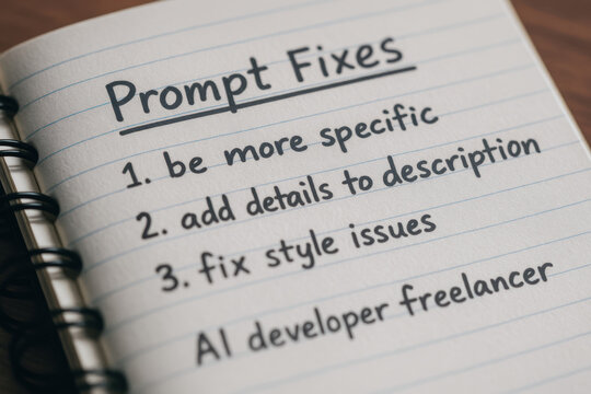 Prompt fixes note with tips to be more specific add details and fix style issues for ai developer freelancer work