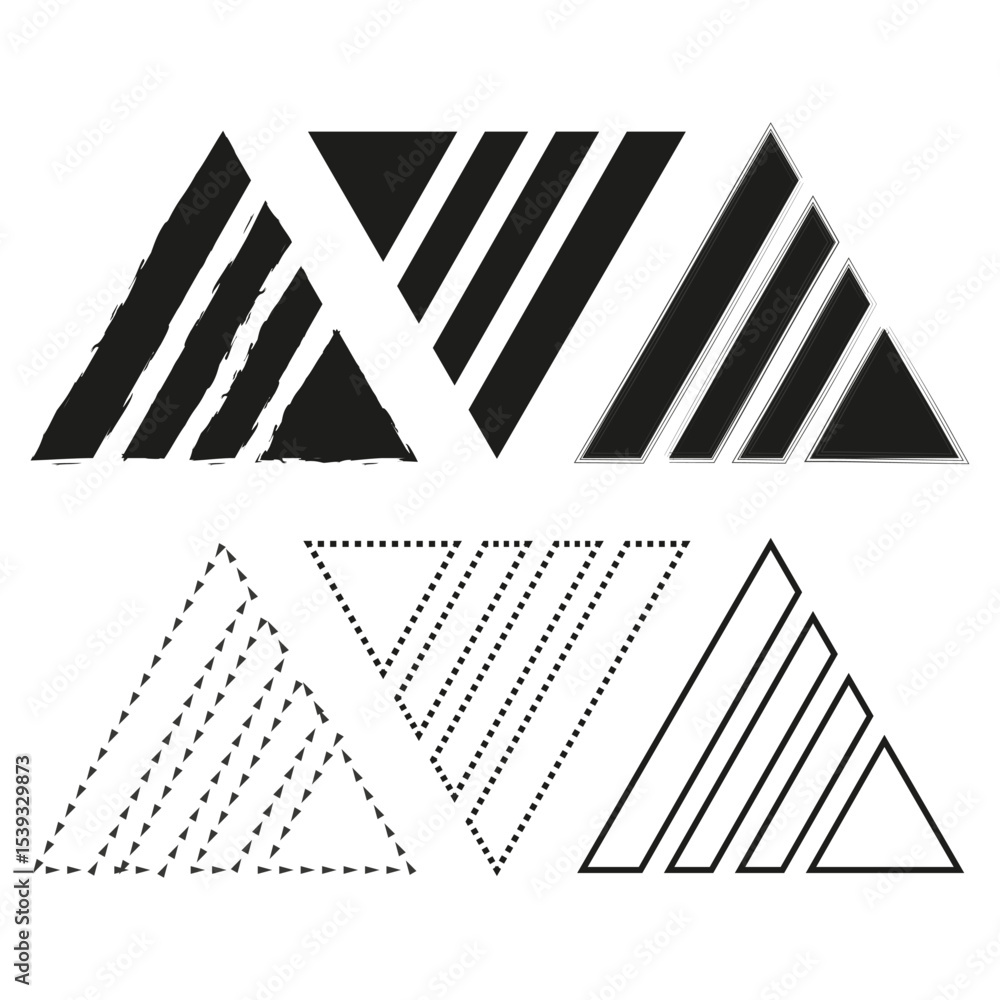Poster triangle stripe symbol. rough geometric shape. vector lined figure. black minimal contour.