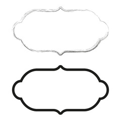 Black white frame. Outline curved label. Decorative border figure. Vector silhouette shape.