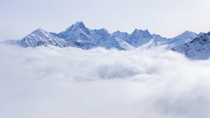 Obraz premium Majestic Snowy Mountain Peaks Emerging from a Sea of Clouds A Breathtaking Winter Landscape
