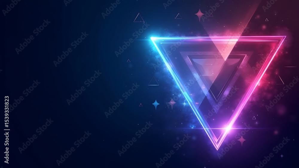 Poster illuminated triangles in gradient neon tones against a dark space backdrop