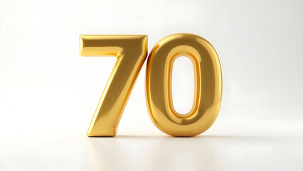 Elegant golden number seventy casting a subtle shadow on a plain background
