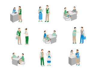 父親と子どもの育児相談シーンセット（福祉カラー）