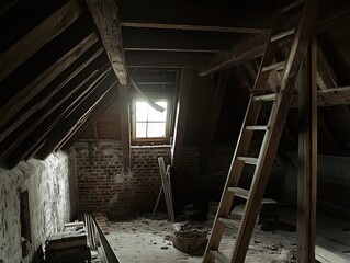 Obraz premium Attic interior, dark and aged
