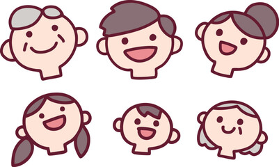 3世代家族のシンプルなイラスト