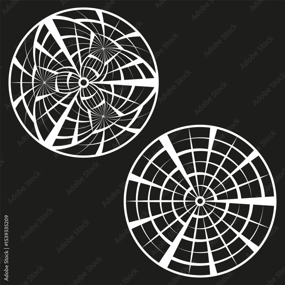 Aufkleber web grid circles. abstract radial vector. black background shape. symmetry rings.