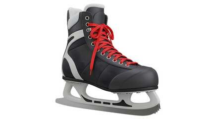 Isolated Image Of A Black Ice Skate With Red Laces And White Accents On Transparent Background