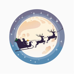 Obraz premium Minimalist vector of Santa Claus riding his sleigh across the night sky with reindeer and a full moon in the background