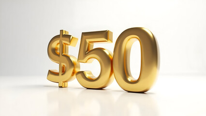 Elegant Golden Fifty Dollar Symbol Isolated Against a Clean White Background