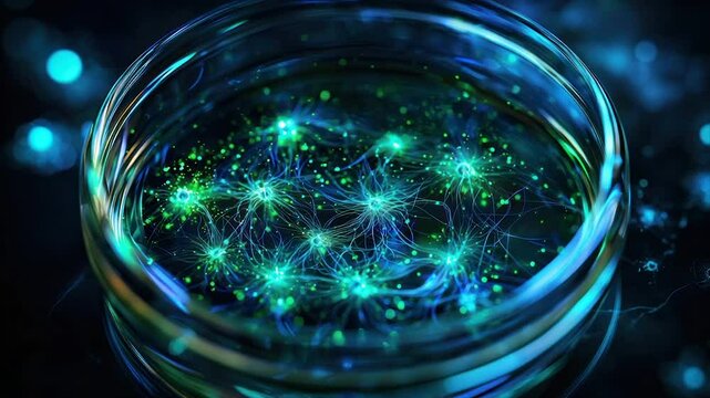 Glowing neural network in petri dish