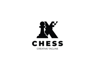 Fototapeta premium Letter X chess logo design with pawn and chess board
