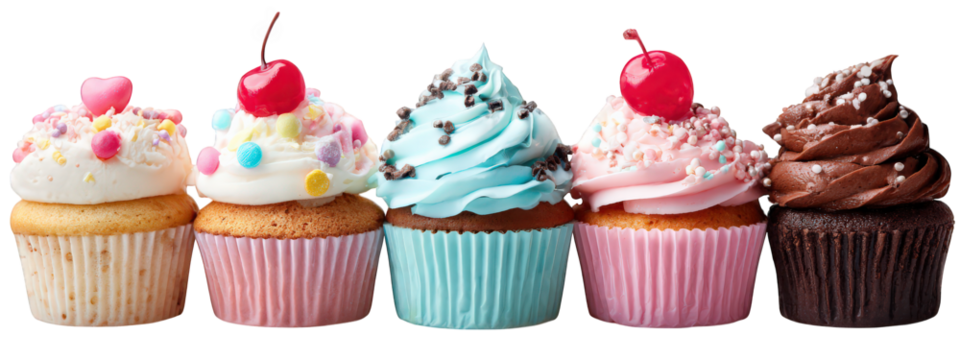 Colorful cupcake with frosting and cherry topping, sweet dessert with sprinkles and chocolate, festive treat with creamy texture and vibrant decoration - Powered by Adobe