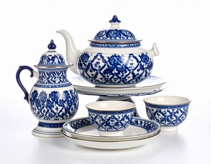Thai traditional The Benjarong Ceramic , tray with pedestal blue and white porcelain 
