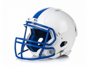 Fototapeta premium side view white and blue football helmet mockup on white background,