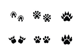 Fototapeta premium Animal Footprints Silhouette Set Tracking Wildlife Mammals Illustration for Educational Resources and Conservation Efforts