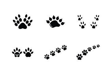 Animal Paw Prints in Black Silhouette Various Animal Tracks on White Background Simple and Minimalist Design