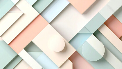 パステルカラー配色の幾何学模様のイラスト。3D。立体的なブロックスタイル。Geometric illustration in pastel color scheme. 3D. Three-dimensional block style.