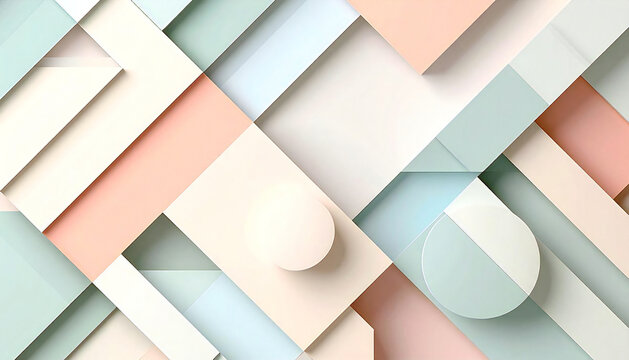 パステルカラー配色の幾何学模様のイラスト。3D。立体的なブロックスタイル。Geometric illustration in pastel color scheme. 3D. Three-dimensional block style.