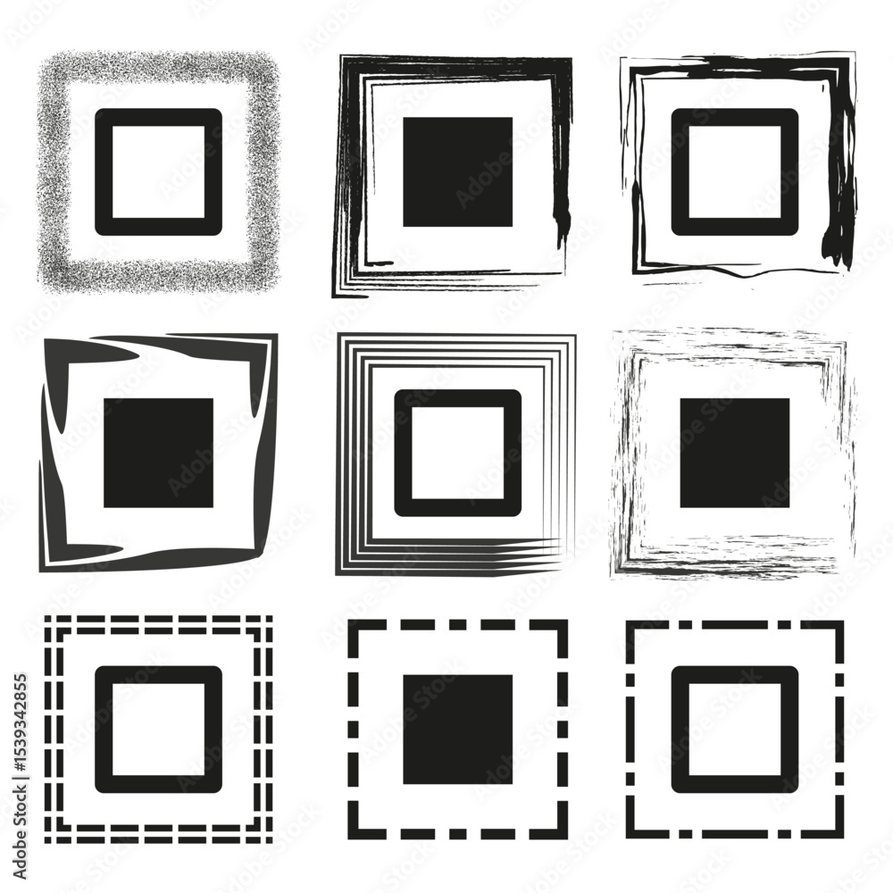 Poster grunge square frame. abstract outline border. artistic vector shape. black textured element.