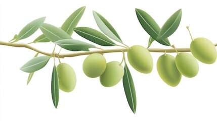 Lush Olive Branch with Ripe Green Olives and Vibrant Leaves
