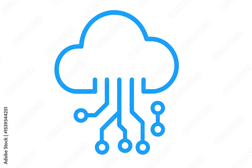 Poster Digital cloud computing icon linking network circuitry, symbolizing technological connectivity and data storage integration on transparent backdrop