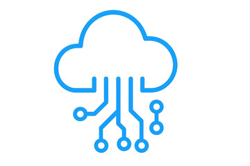 Digital cloud computing icon linking network circuitry, symbolizing technological connectivity and data storage integration on transparent backdrop