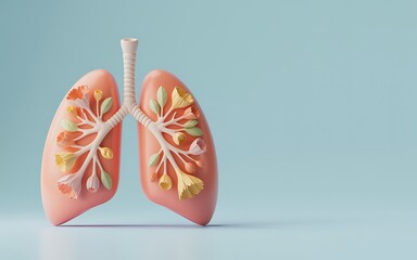 Stylized lungs with flowers 3d render